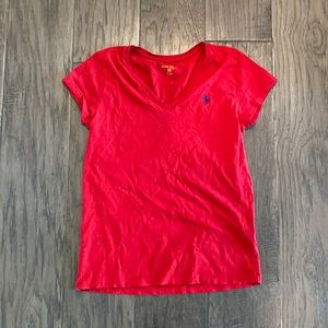 Red Polo V-neck T